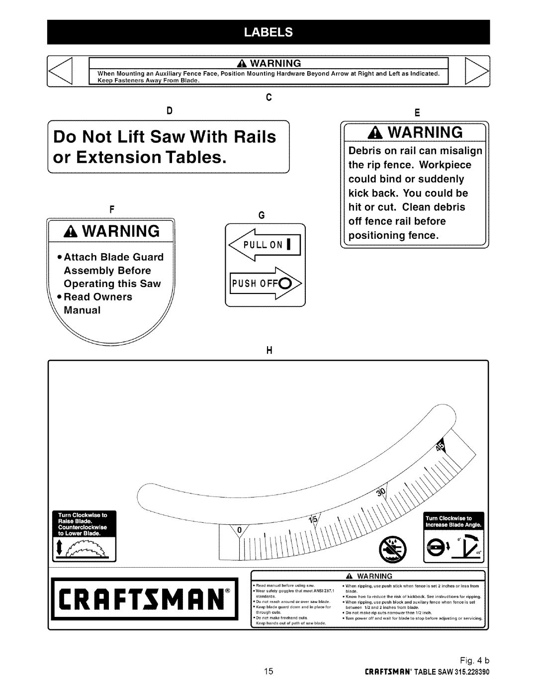 Craftsman 315.22839 owner manual IorDo ExtensionNotLiftSawTablesWith. Rails, Push Offoi 