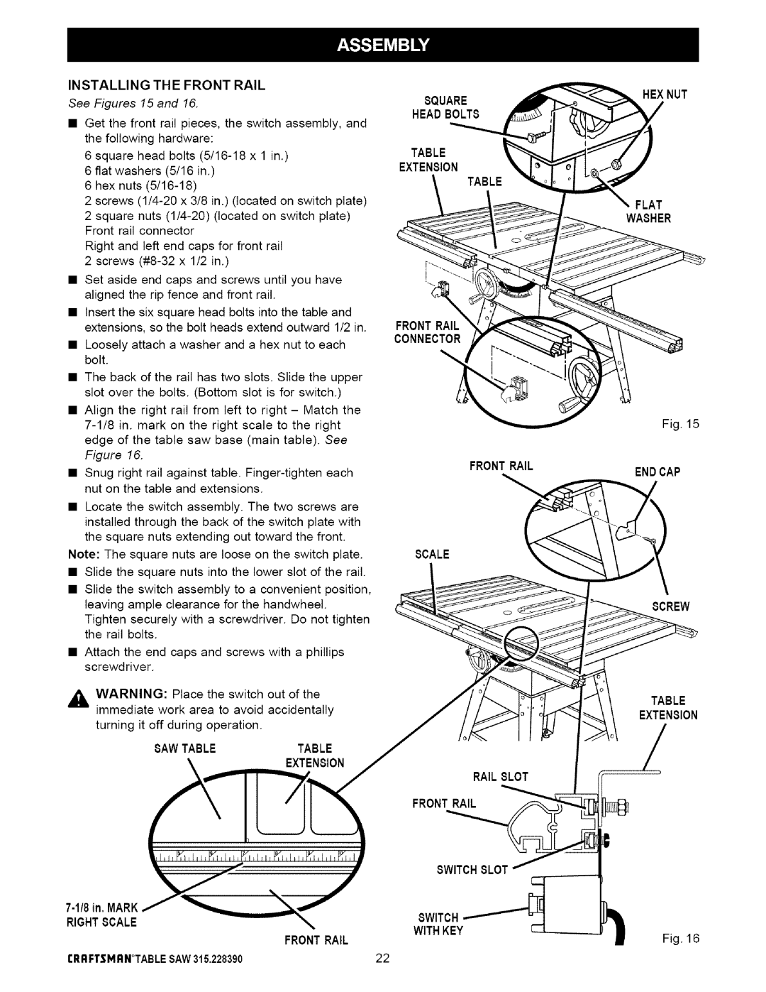 Craftsman 315.22839 owner manual Nut, HE BOLT8, Front Rail, SAW Tabletable Extension, Frontrail Extension 