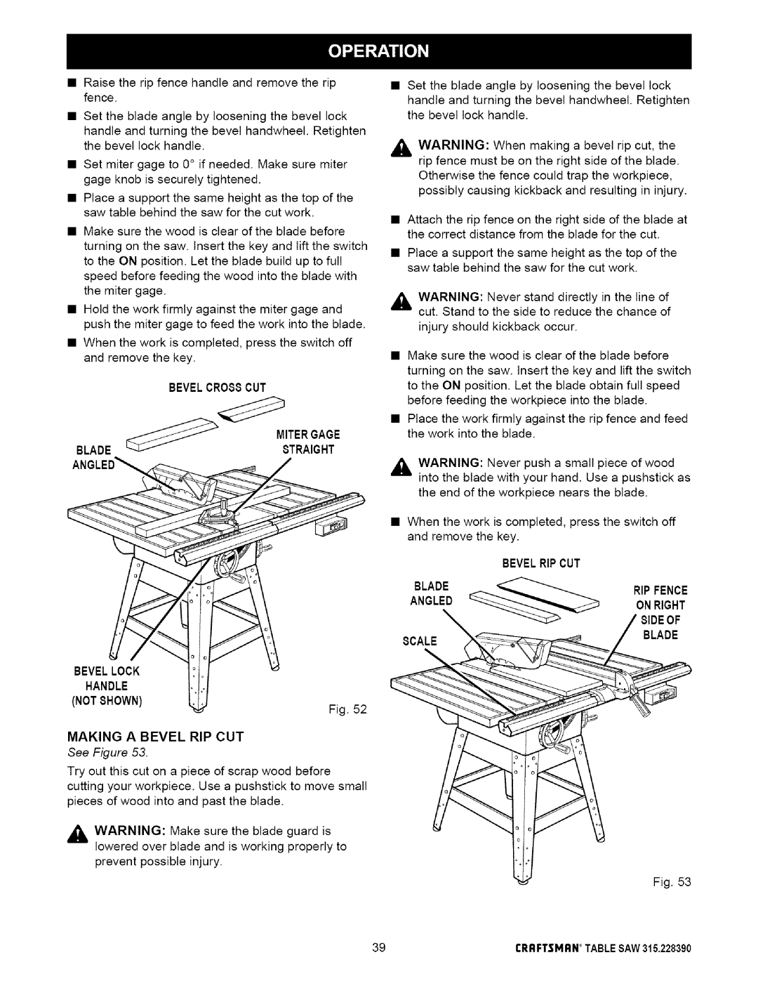 Craftsman 315.22839 owner manual Bevelcrosscut Blade, Bevel Ripcut, Scale Blade 