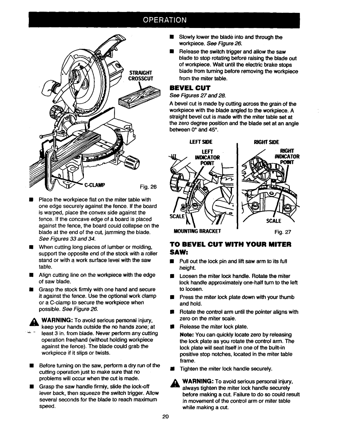 Craftsman 315.23538 owner manual To Bevel CUT with Your Miter, Saw, See Figures 27 