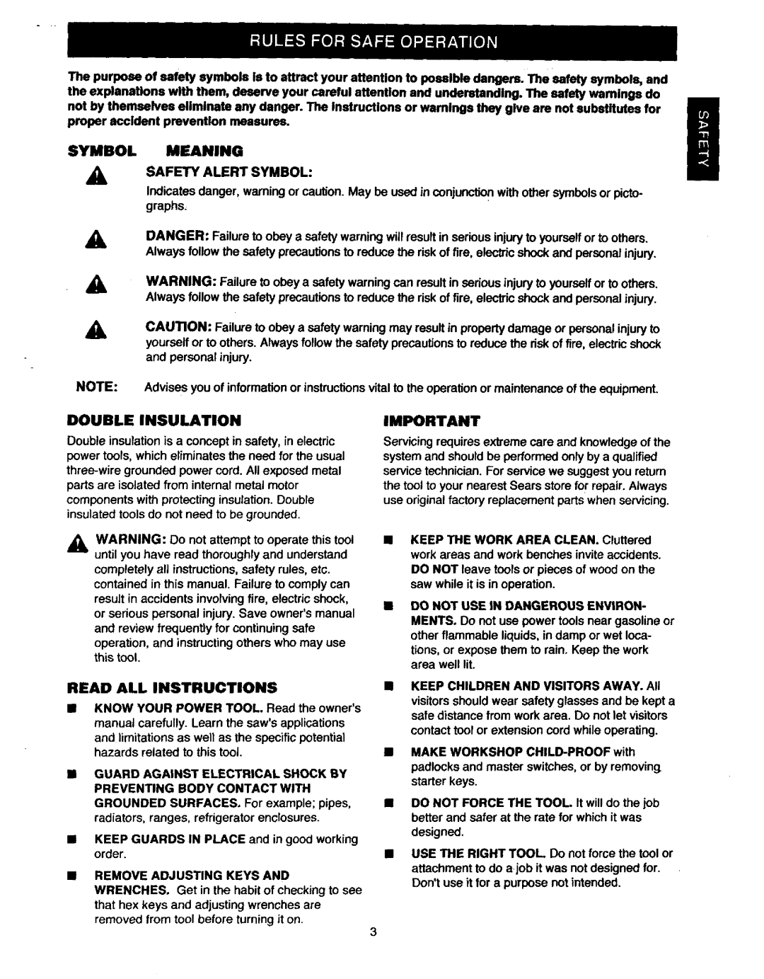 Craftsman 315.23538 owner manual Symbol 