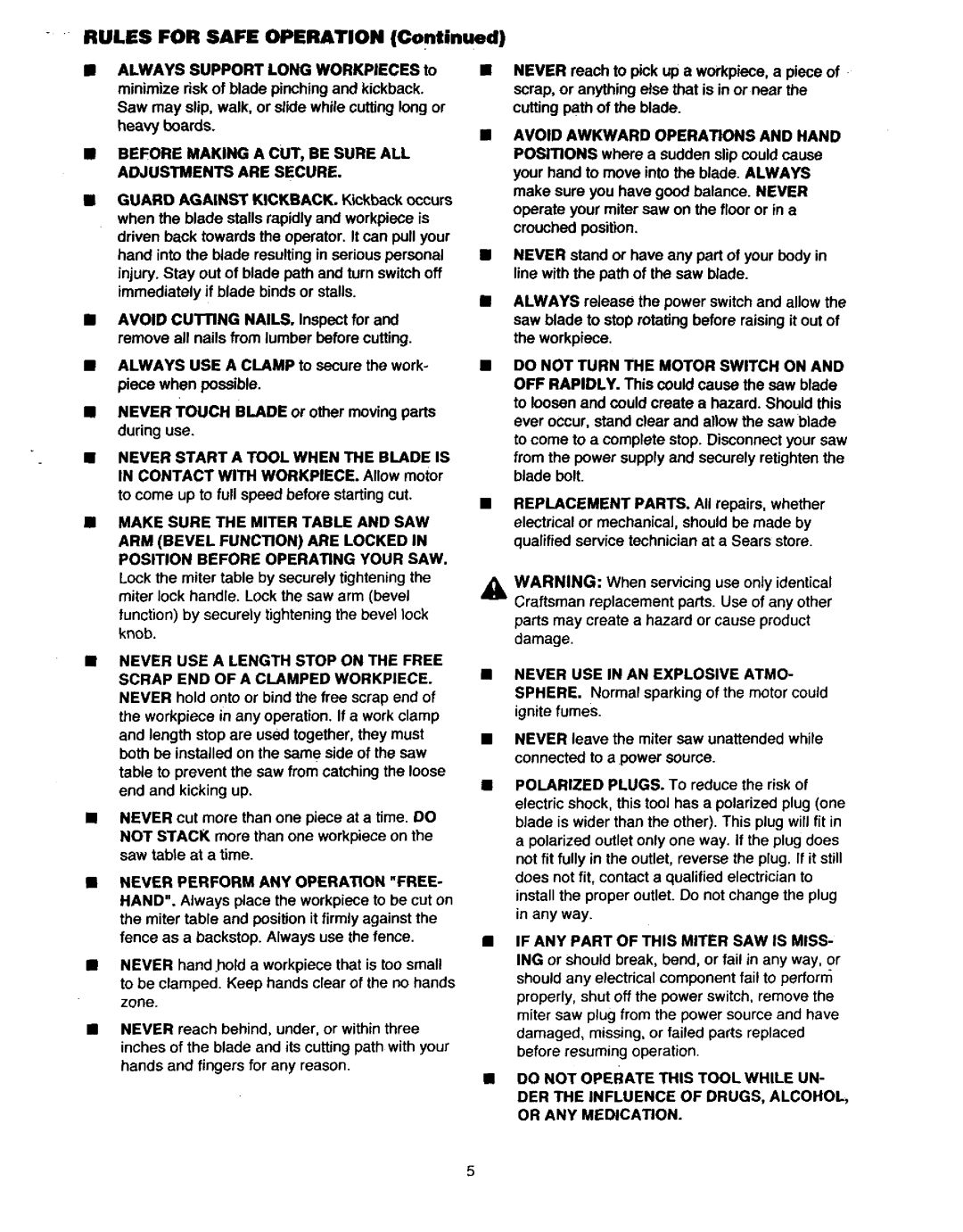 Craftsman 315.23538 owner manual Before Making a CUT, be Sure ALL Adjustments are Secure, Avoid Awkward Operations and Hand 