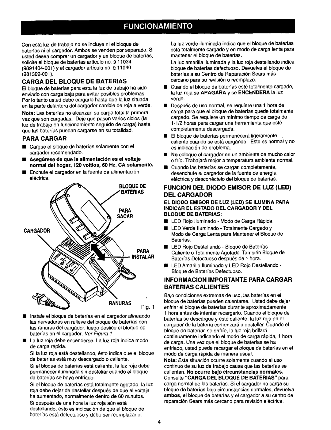 Craftsman 315.268260 Carga DEL Bloque DE Baterias, Para Cargar, Bloquede Para Sacar Cargador Instalar Ranuras 