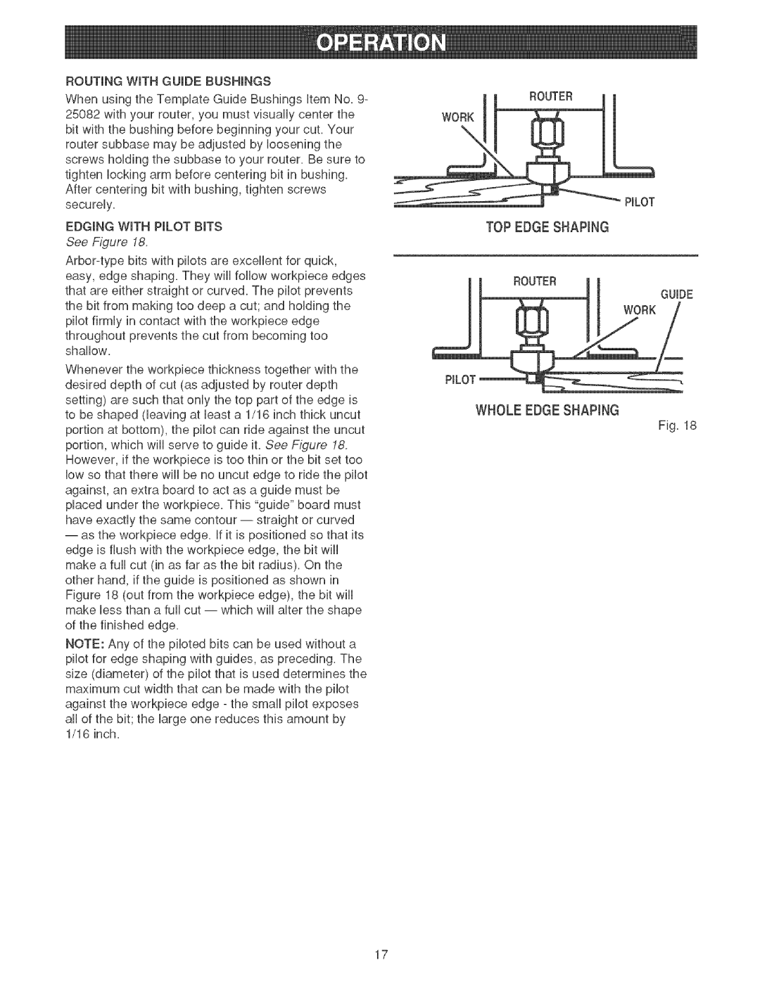 Craftsman 315.26921 manual Go,oE, Edgingwithpilotbits 