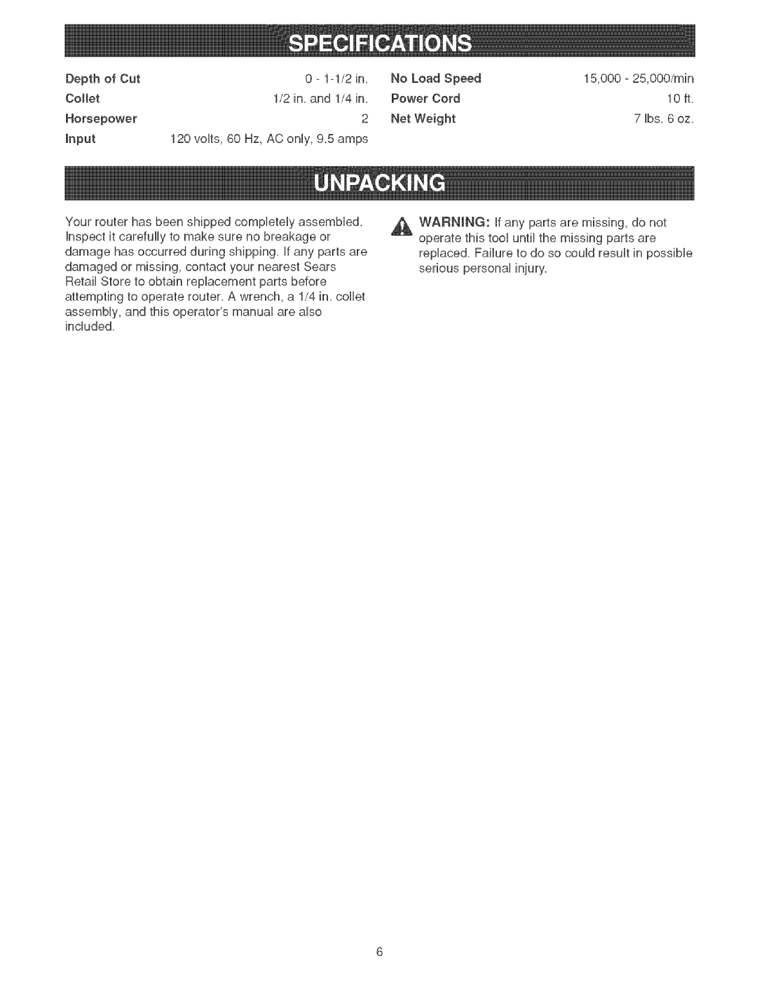 Craftsman 315.26921 manual Input 