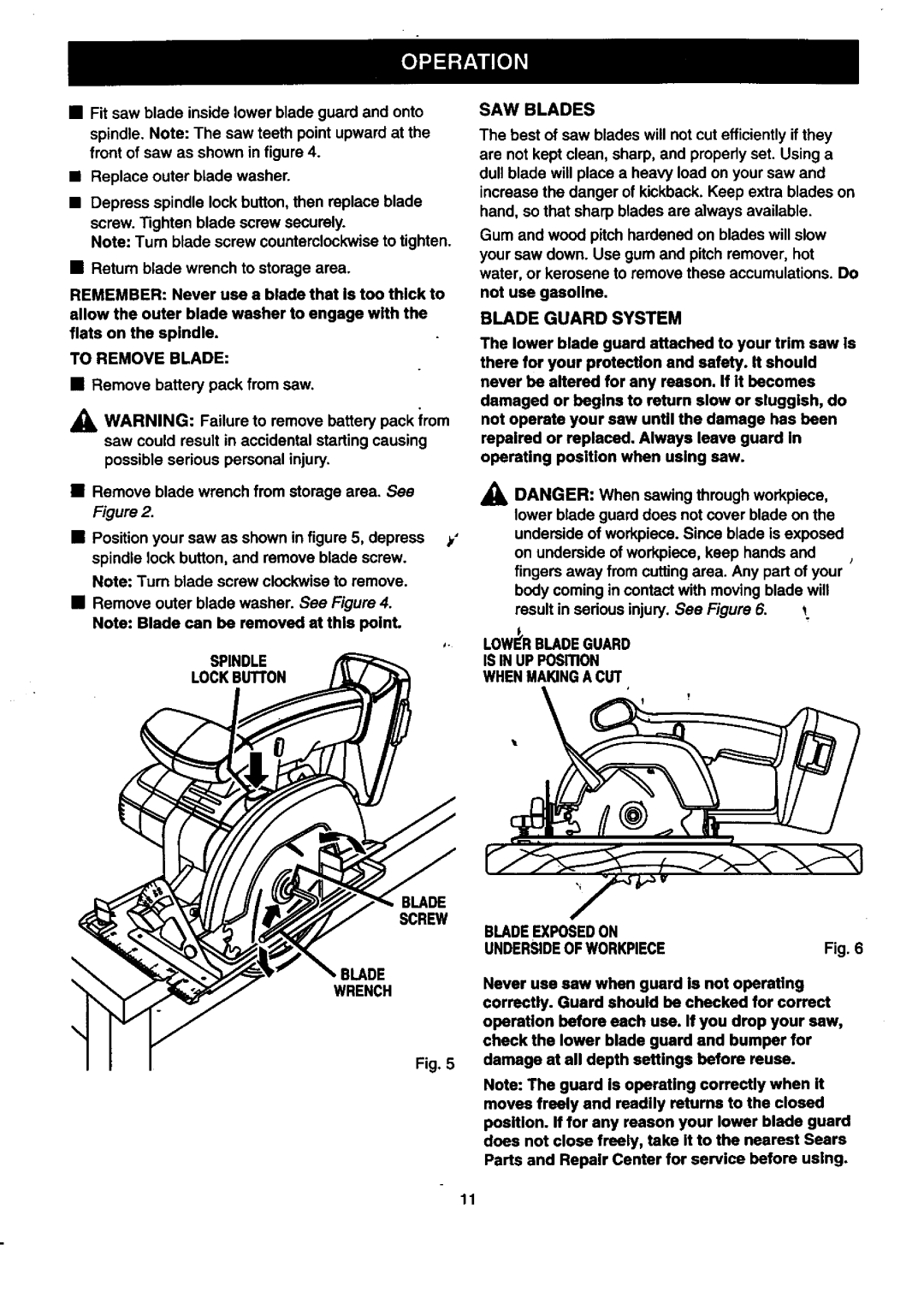 Craftsman 315.2696 owner manual To Remove Blade, Spindle, Blade Screw Wrench SAW Blades, Blade Guard System 