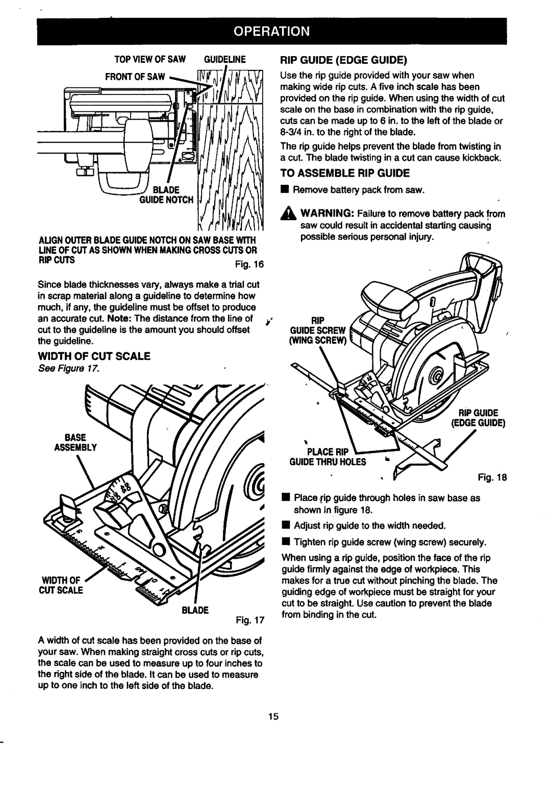 Craftsman 315.2696 To Assemble RIP Guide, Width of CUT Scale, Base Assembly Widthof CUT Scale Blade, RIP Guide Edge Guide 