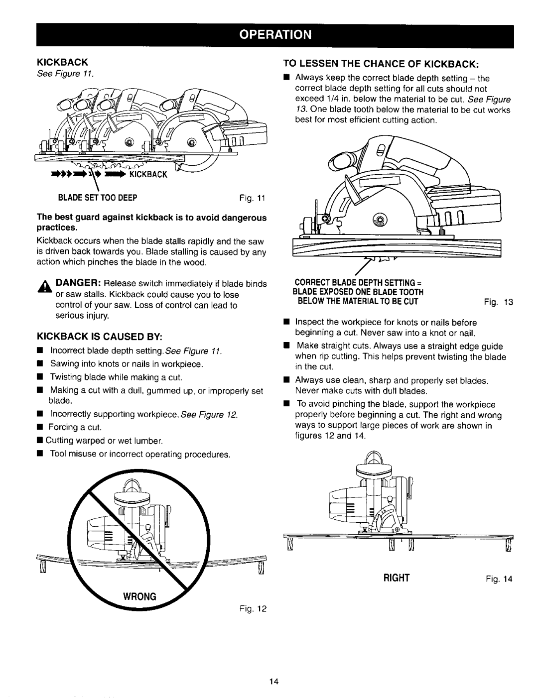 Craftsman 315.27119 owner manual Right, Kickback Bladesettoo Deep, Correctbladedepthsetting = Bladeexposed Onebladetooth 