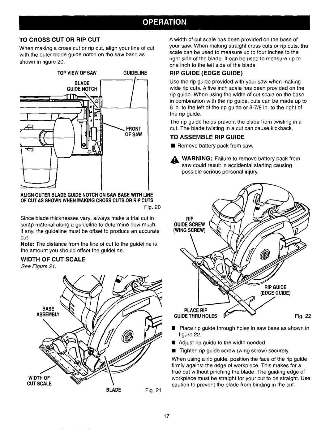 Craftsman 315.27119 To Cross CUT or RIP CUT, Topviewofsawguideline Blade Guidenotch, Ofsaw, To Assemble RIP Guide 