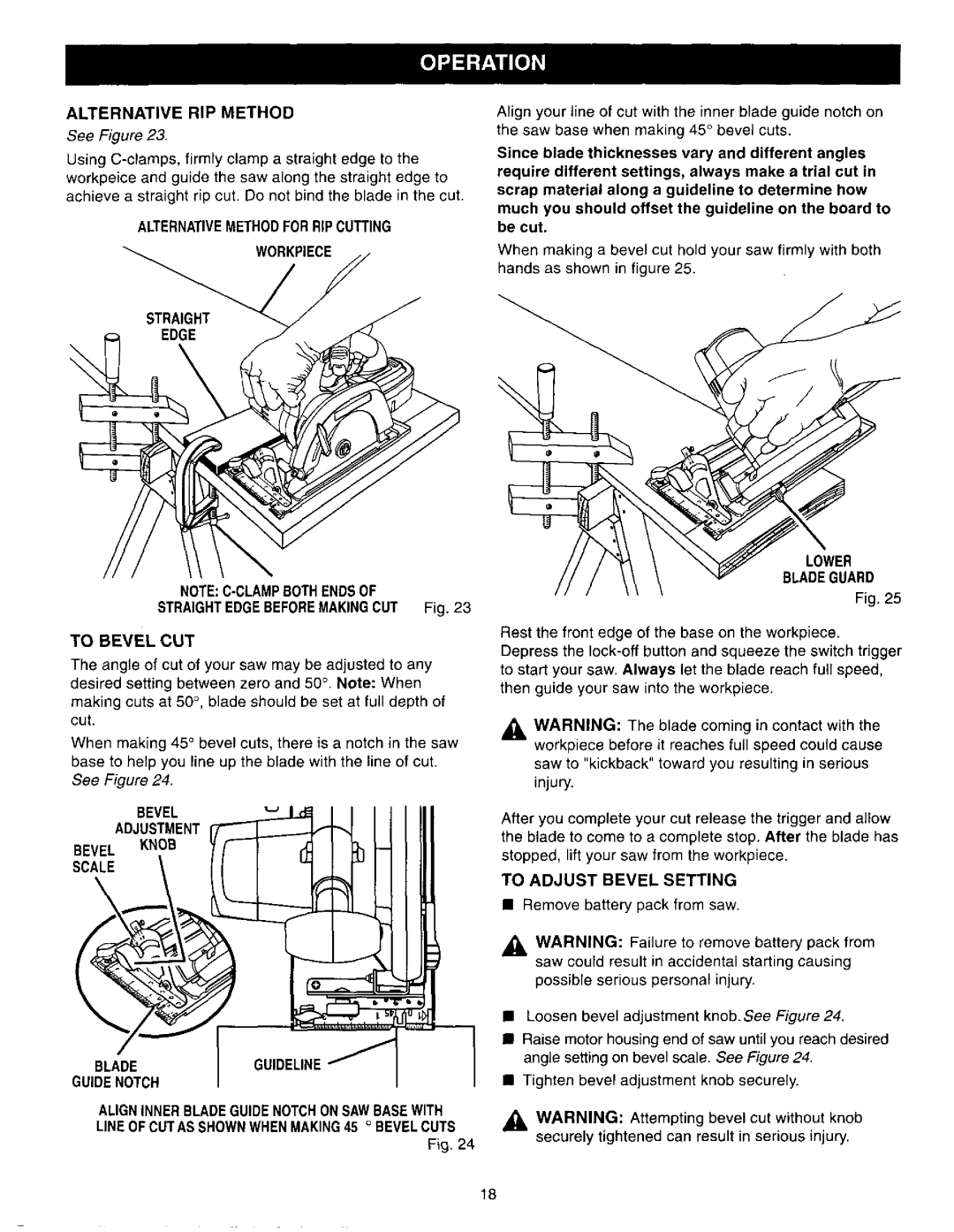 Craftsman 315.27119 owner manual Alternative RIP Method, Bevel- I, Scale, Lower Bladeguard 