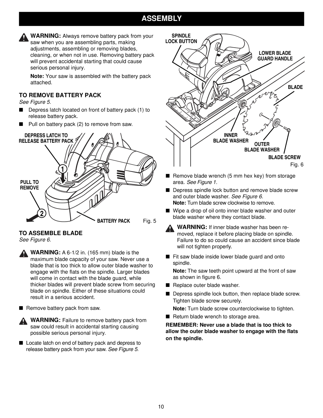 Craftsman 315.27119 owner manual Assembly, To Remove Battery Pack, To Assemble Blade 