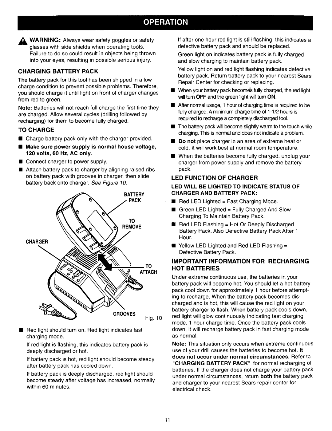 Craftsman 315.27127 owner manual Battery Pack Remove Charger Attach Grooves, Charger and Battery Pack, HOT Batteries 