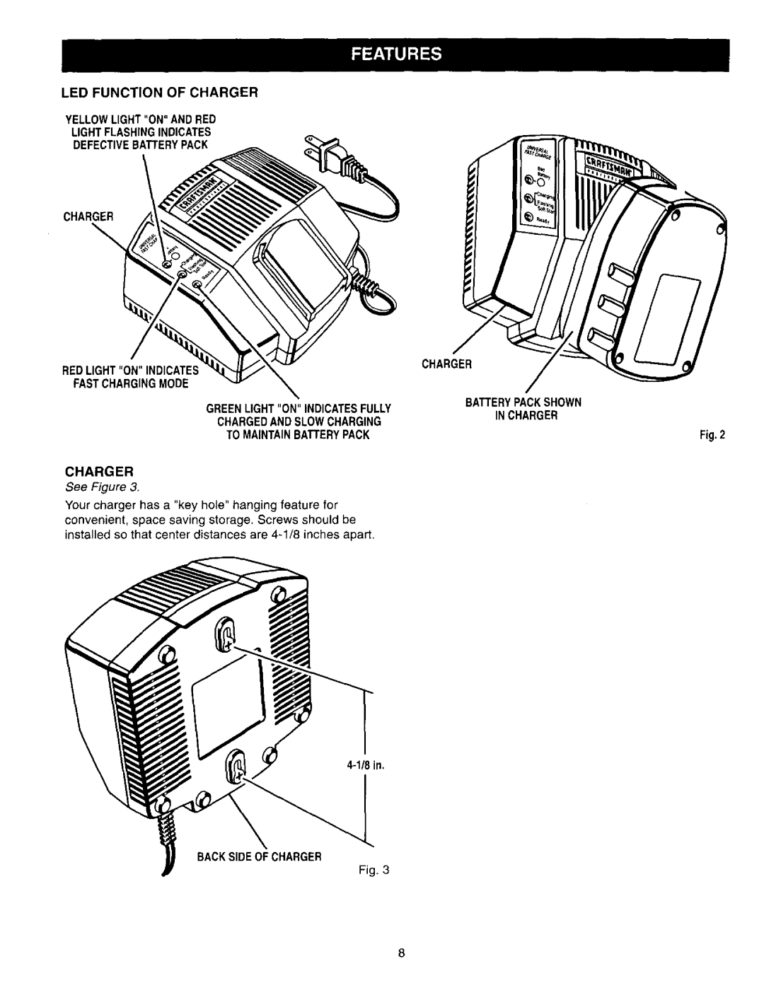 Craftsman 315.27127 owner manual 8in, Backsideof Charger Batterypackshown, Fig,2 