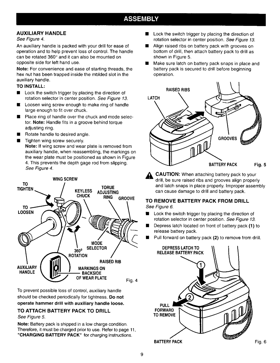 Craftsman 315.27127 Raisedrib Auxiliarymarkingson Handlebackside of Wearplate, To Attach Battery Pack to Drill, Raisedribs 