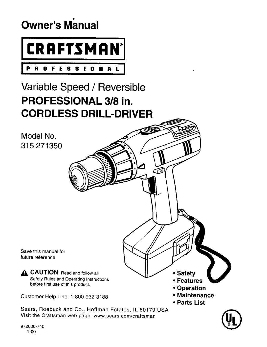 Craftsman 315.27135 owner manual OwnersManual 