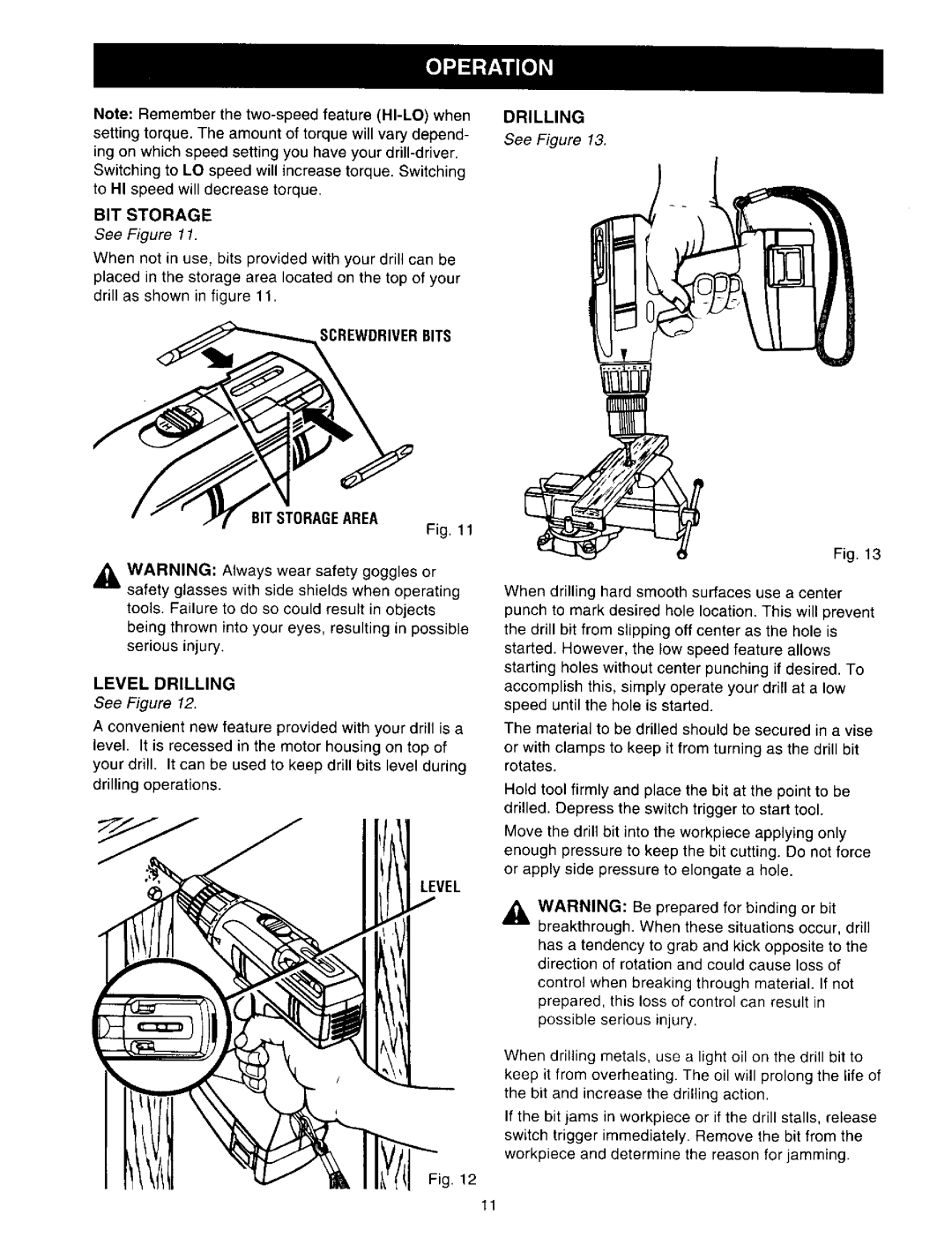 Craftsman 315.27135 owner manual Screwdriverbits BIT Storagearea, Level 