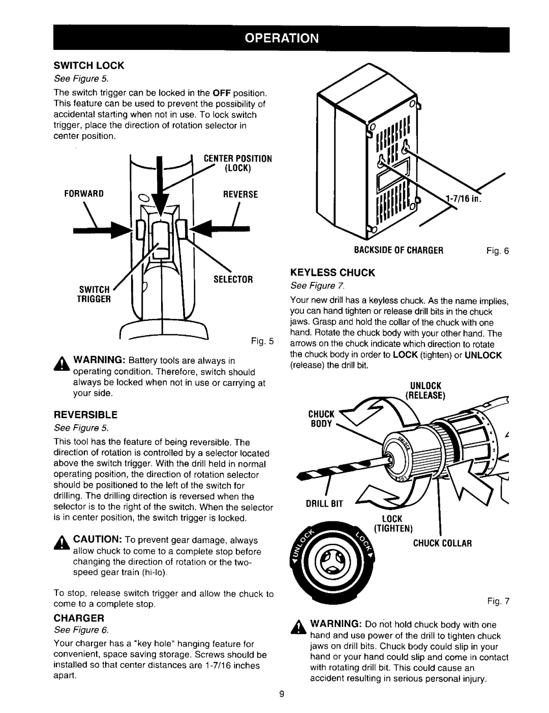 Craftsman 315.27135 Switch Lock, Centerposition Lock Forwardreverse Selector Trigger, Reversible, Keyless Chuck 