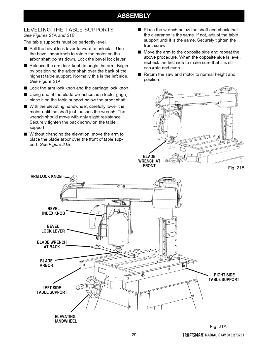 Craftsman 315.273731 Armlock Knob Bevel Locklever Bladewrench, AT Back, Tablesupport Elevating Handwheel, Rightside 