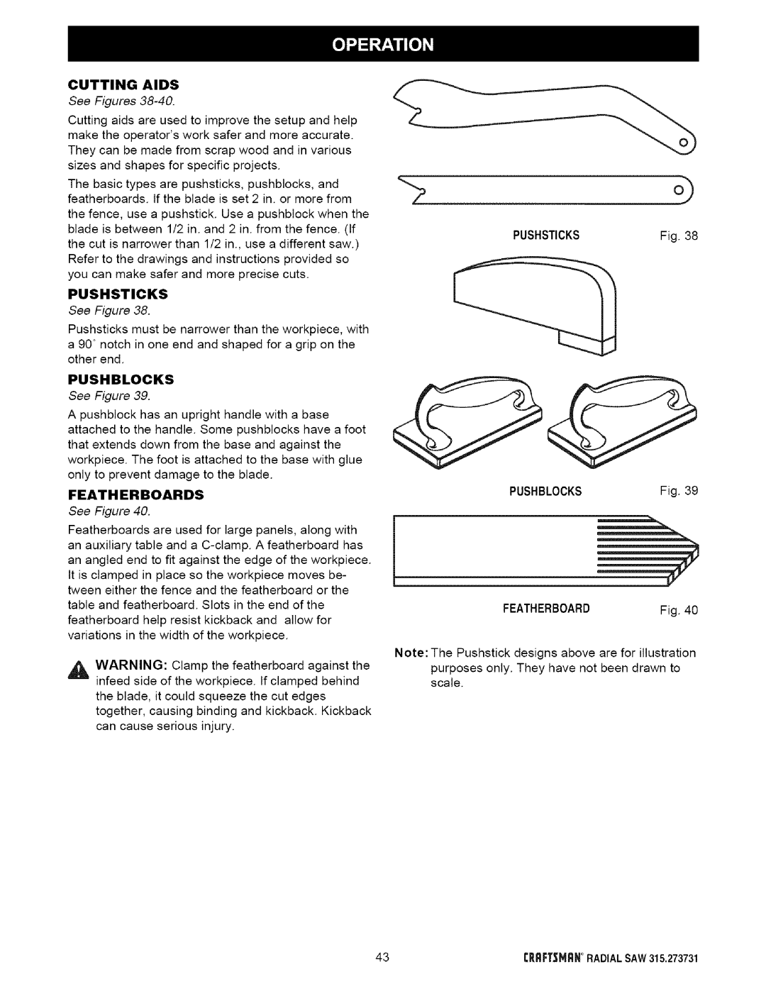 Craftsman 315.273731 owner manual Cutting Aids, Pushsticks, Featherboards, Pushblocks Featherboard 