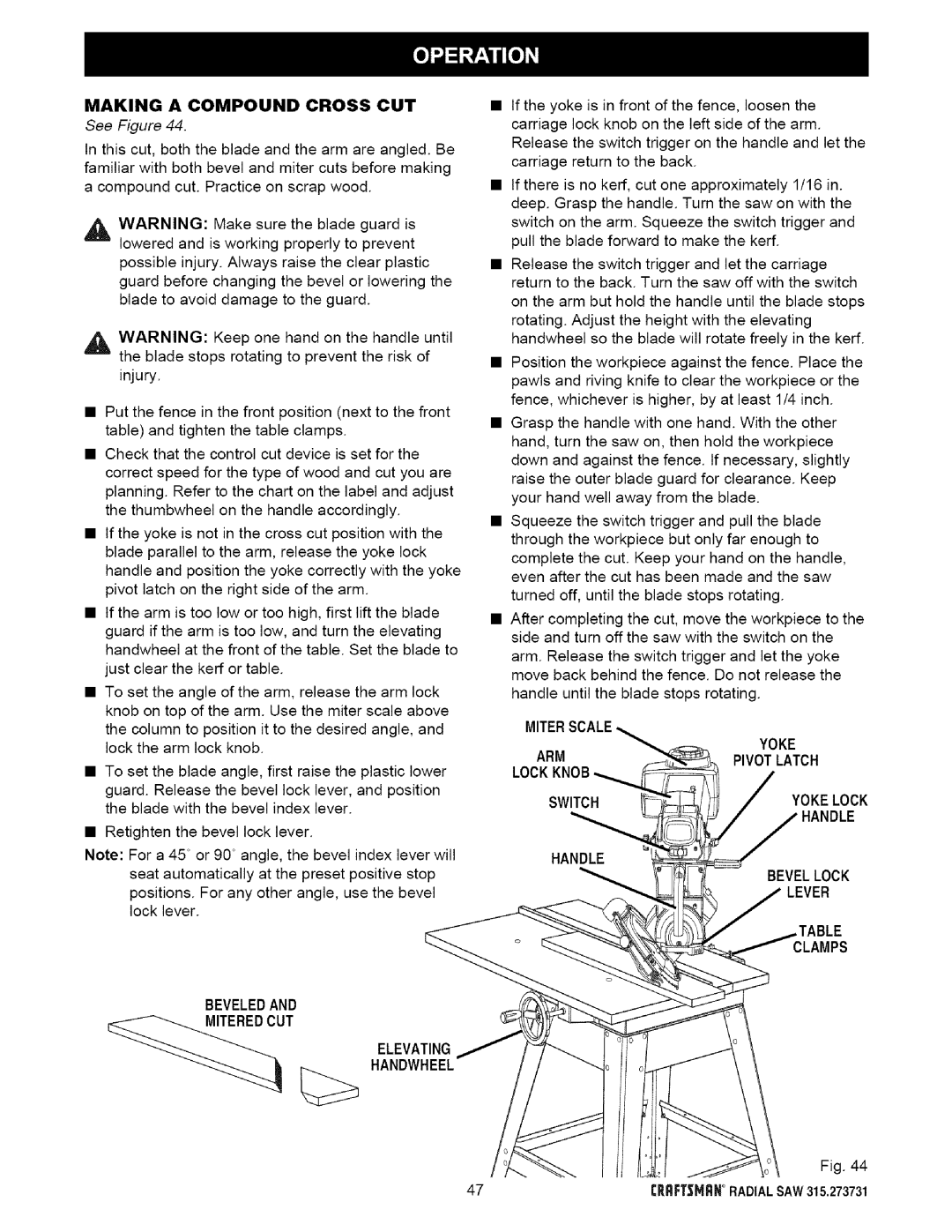 Craftsman 315.273731 Making a Compound Cross CUT, Miterscale, Armpivot Latch Lock, Switchyokelock, Bevellock Lever Clamps 