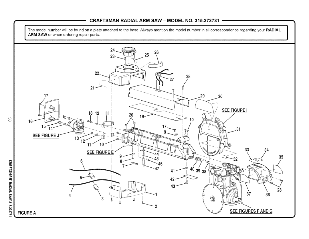 Craftsman 315.273731 owner manual Figure a See Figures F and G 