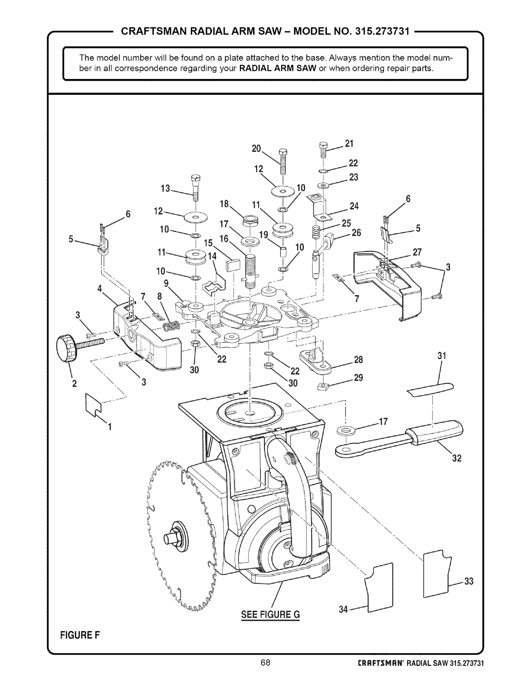 Craftsman 315.273731 owner manual Figure F, See Figure G 