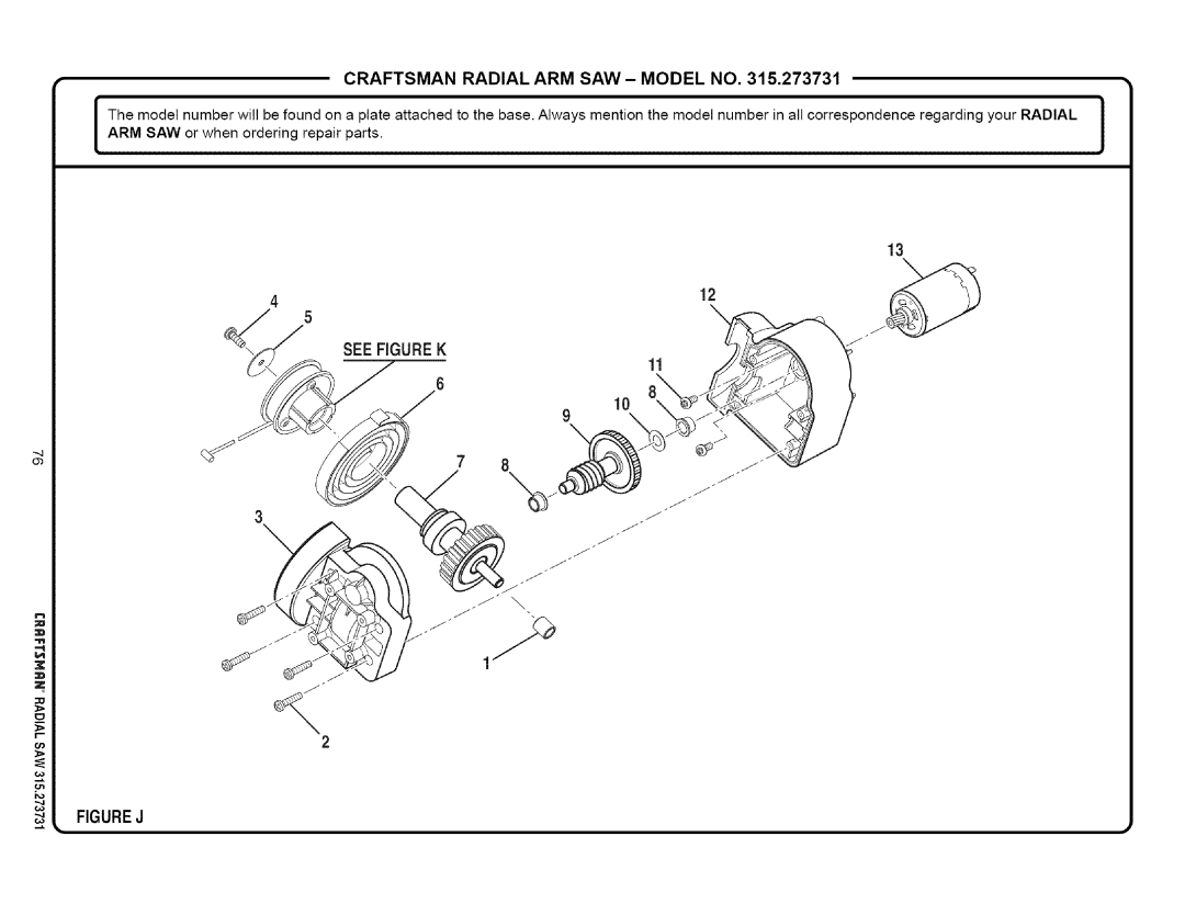 Craftsman 315.273731 owner manual Figure J 