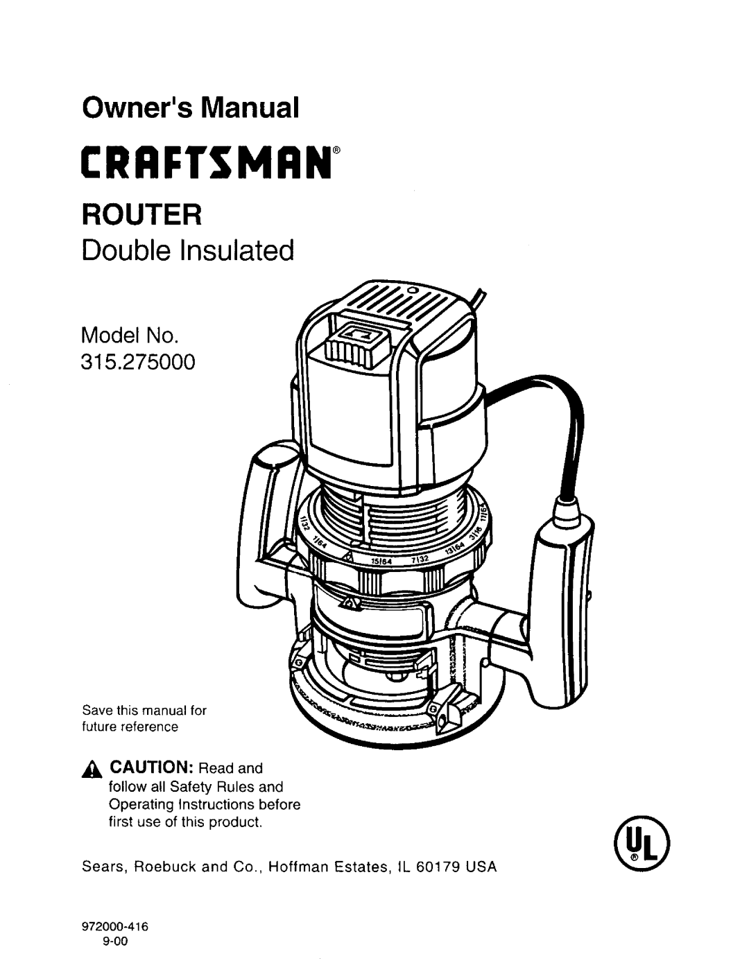 Craftsman 315.275 owner manual Craftsman 