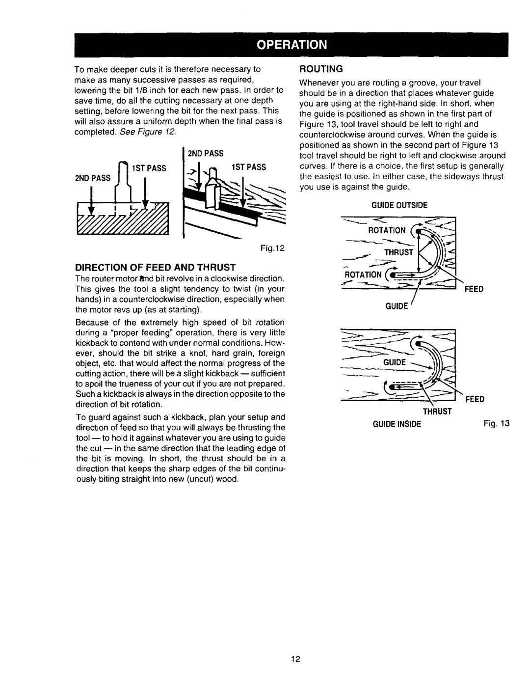 Craftsman 315.275 owner manual 2ND Pass Routing, Direction of Feed and Thrust, Thrust Ill, Guide Thrust Guideinside 