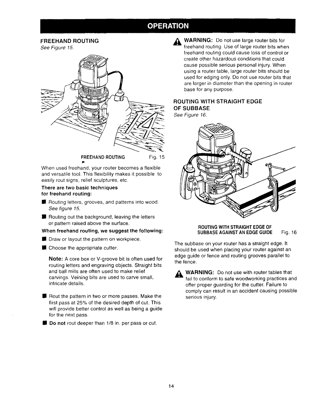 Craftsman 315.275 owner manual Freehand Routing, FREEHANDROUTINGFg, Routing with Straight Edge Suebase 