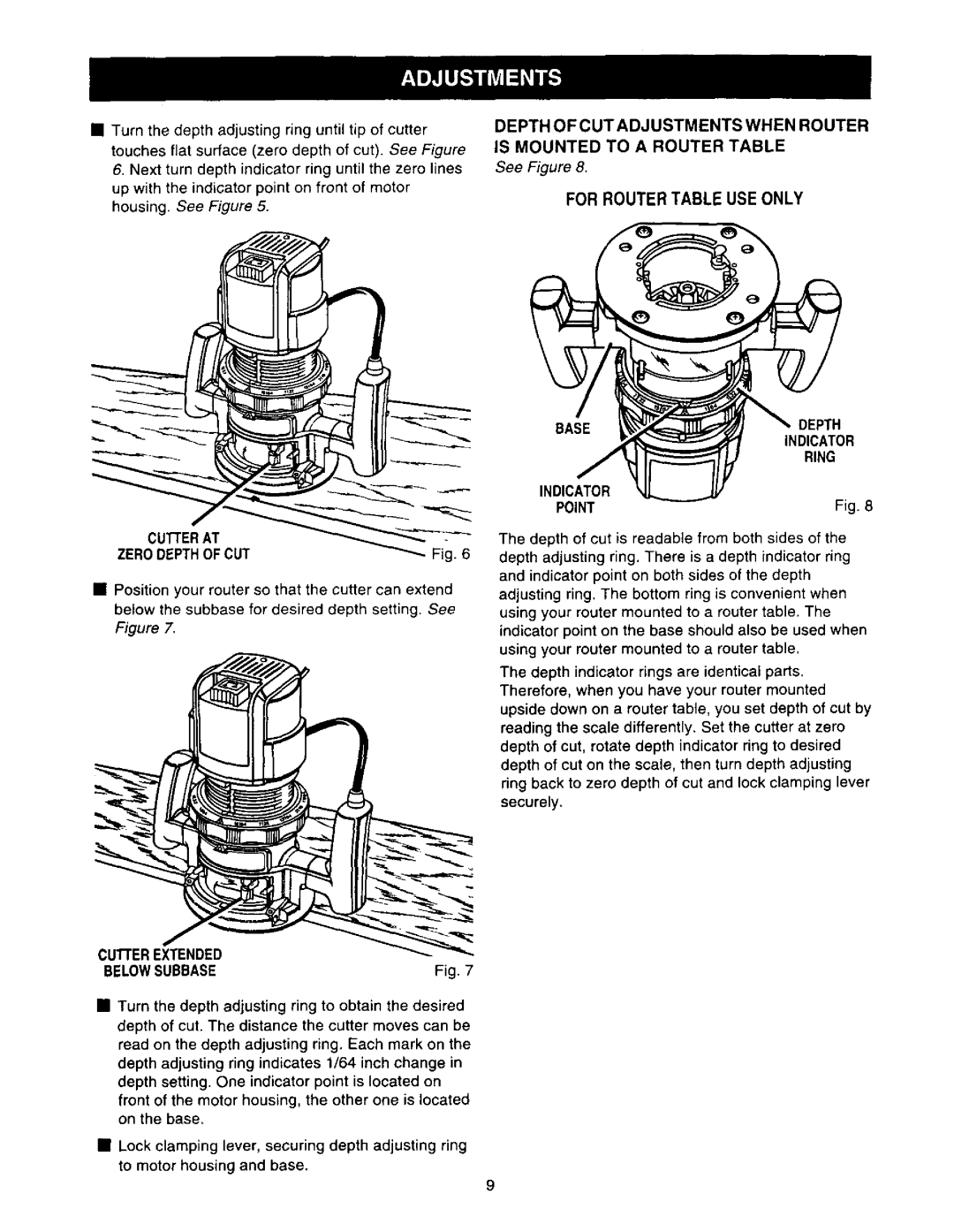 Craftsman 315.275 owner manual CUI-rERAT, Zerodepthof CUT, Base Depth Indicator Ring Point, Cuiferextended Belowsubbase 