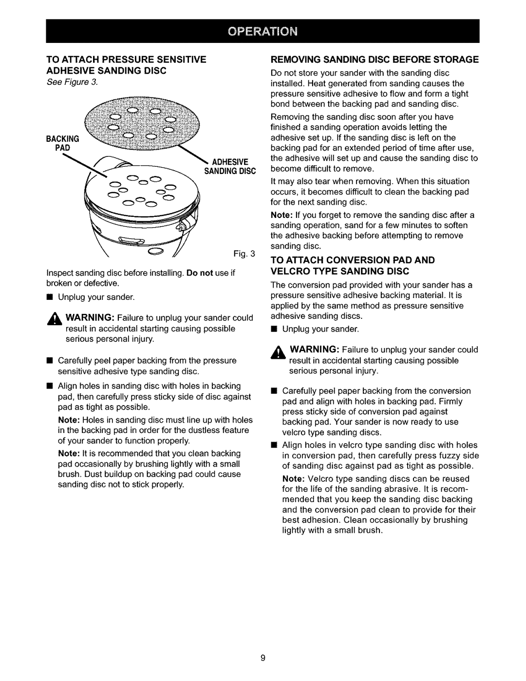 Craftsman 315.279870, 315.279570 To Attach Pressure Sensitive Adhesive Sanding Disc, Backing PAD Adhesive Sandingdisc 