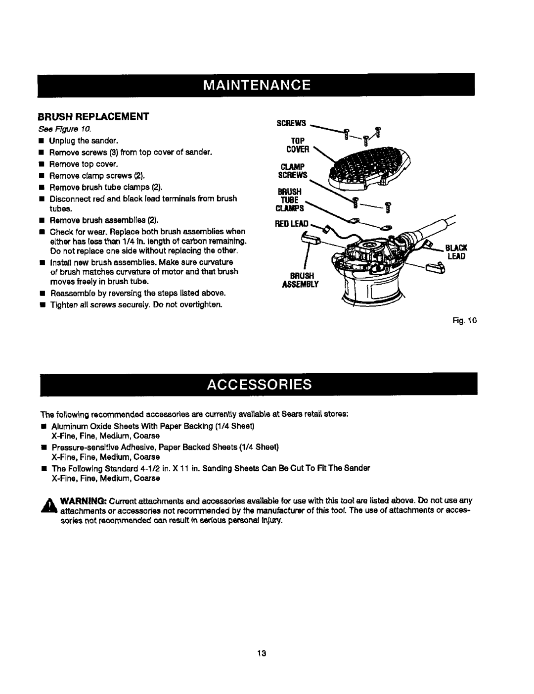 Craftsman 315.27984 manual Brush Replacement, Blacx Lead 