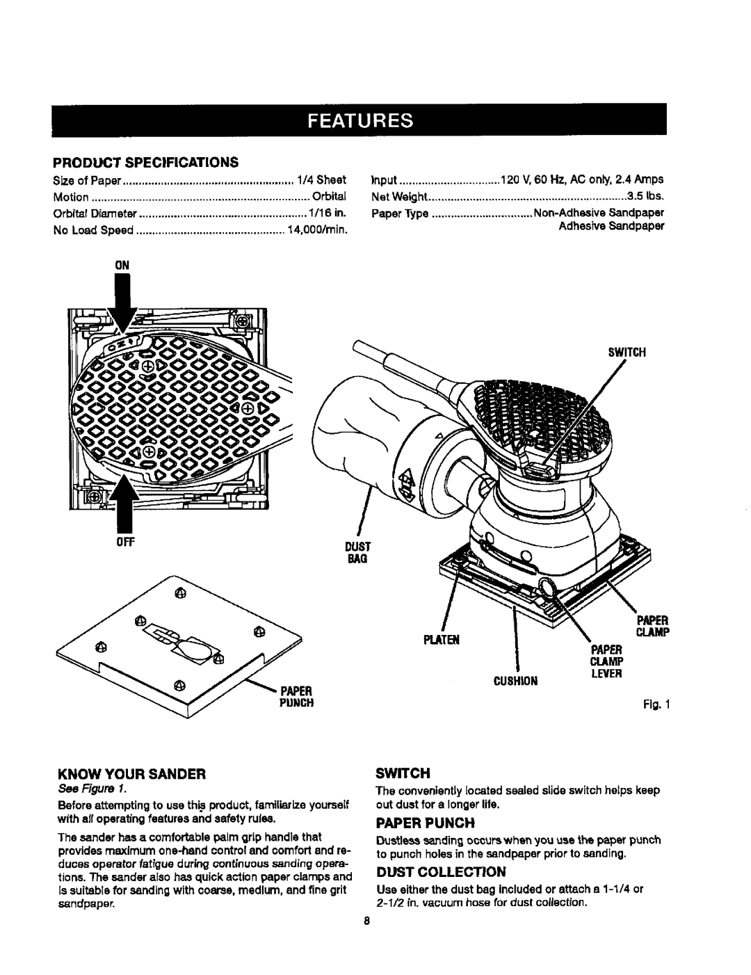 Craftsman 315.27984 manual Know Your Sander, Switch, Paper Punch, See Figure 