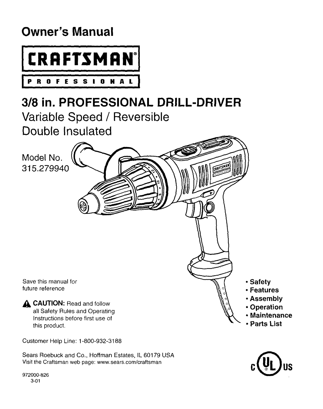 Craftsman 315.27994 owner manual 00s 