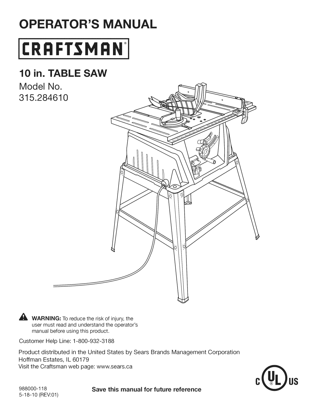 Craftsman 315.28461 manual Operator MAN AL 