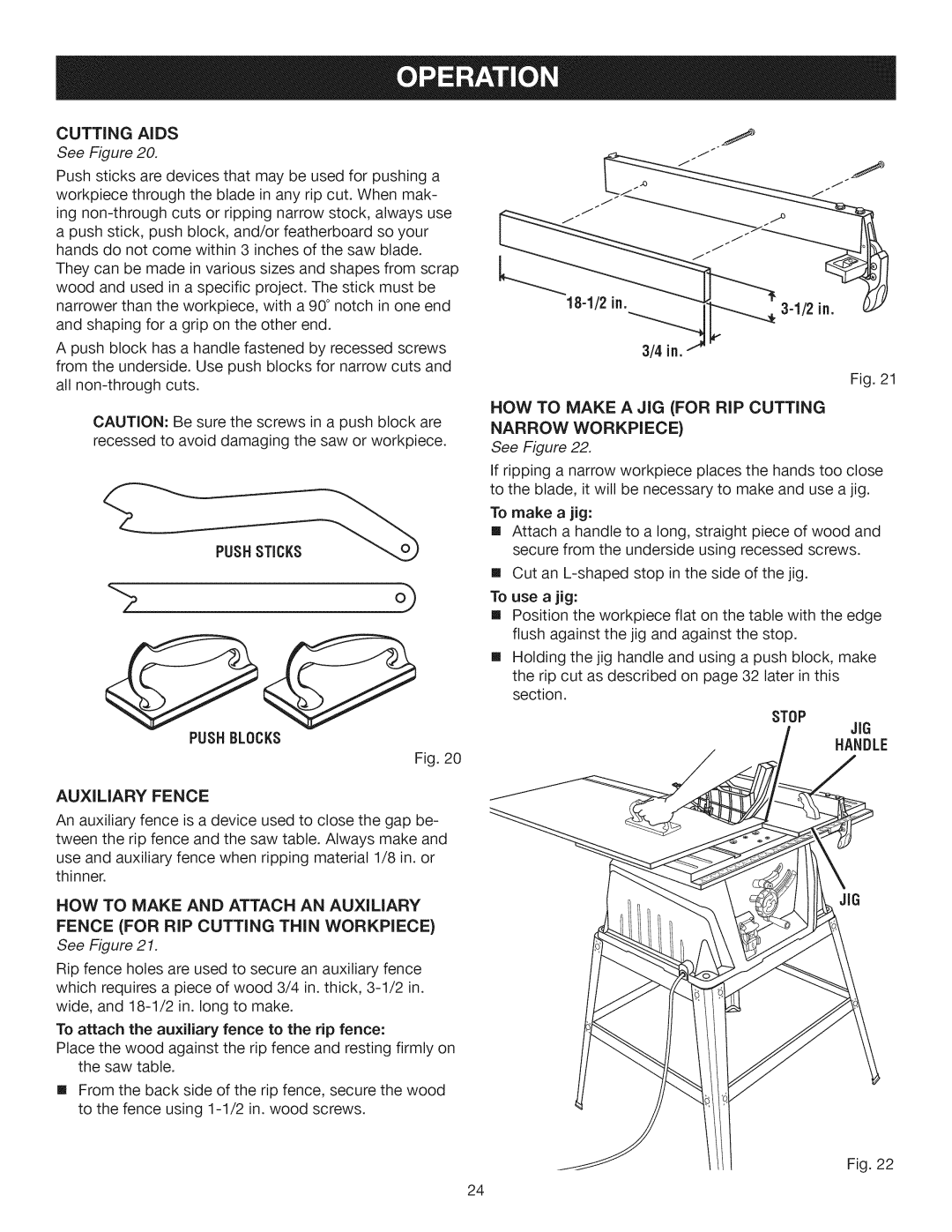 Craftsman 315.28461 manual Cuttingaids, Pushblocks, 18-1/2, Jig 