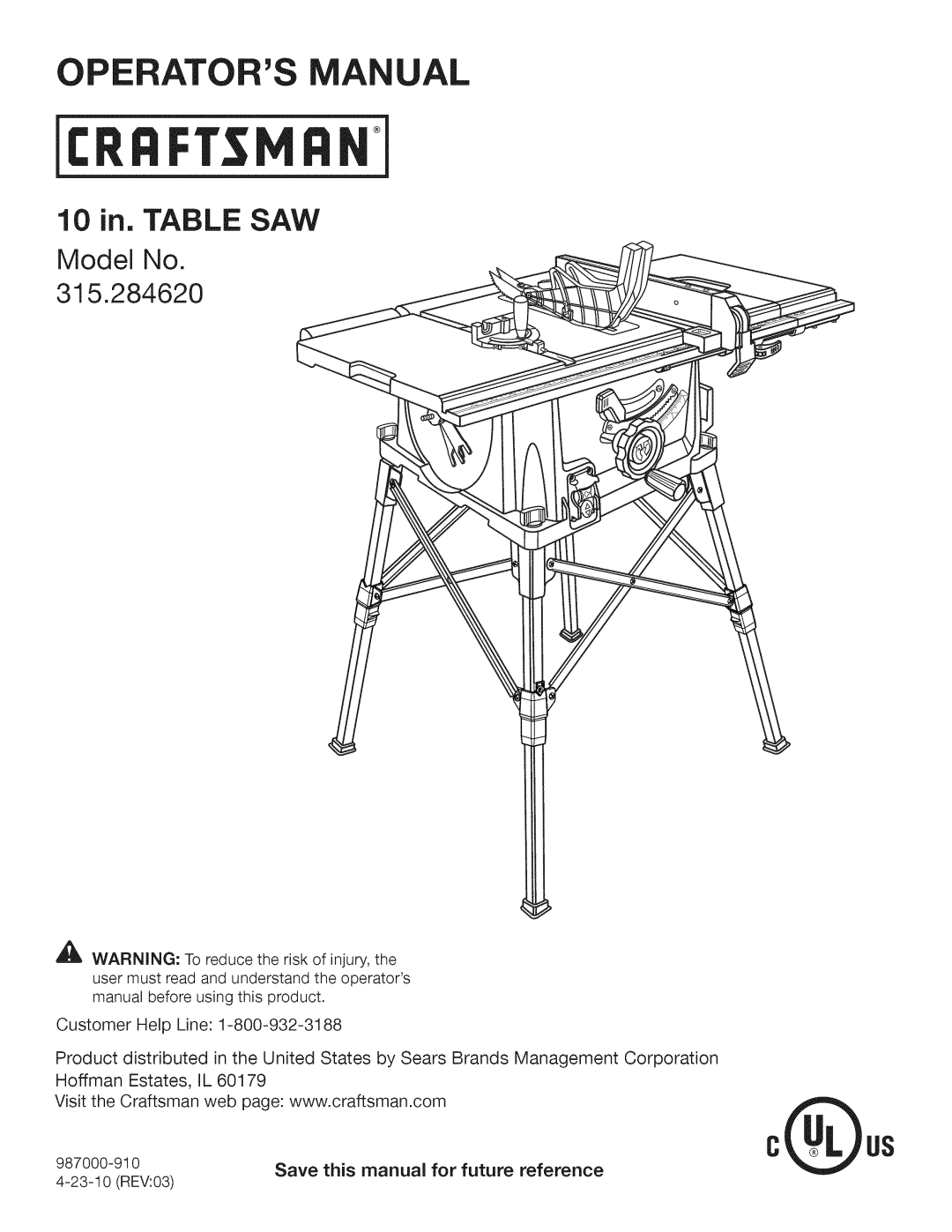 Craftsman 315.28462 manual Perators Manual 