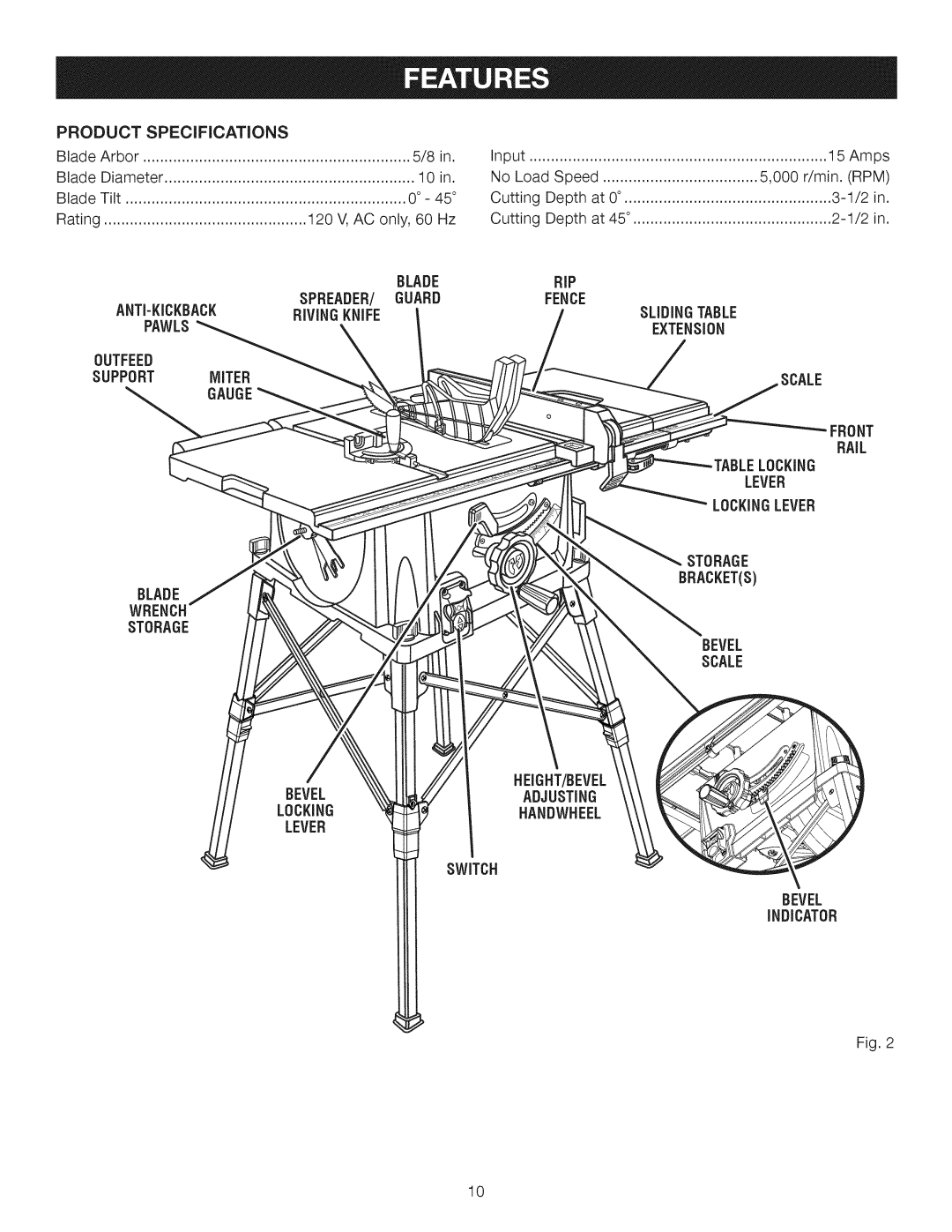 Craftsman 315.28462 manual Productspecifications 