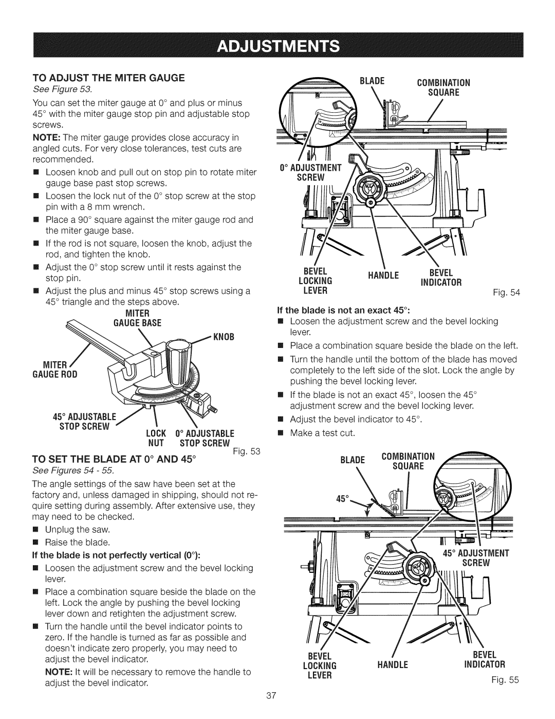 Craftsman 315.28462 To Adjust the Miter Gauge, Gaugebase Miter Gaugerod Adjustable, Lock 0 Adjustable, Oadjustment Screw 