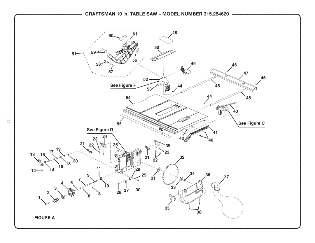 Craftsman 315.28462 manual Craftsman, 10 in. Table SAW Model Number 