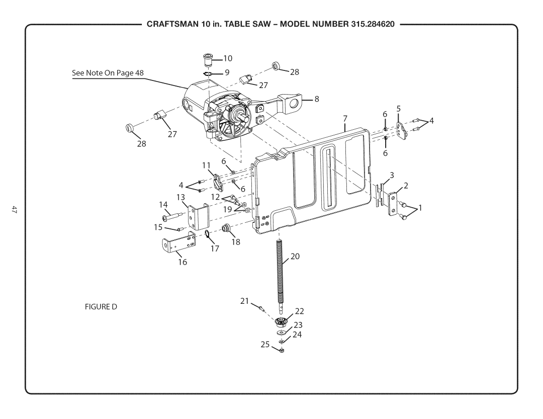 Craftsman 315.28462 manual Figure D 