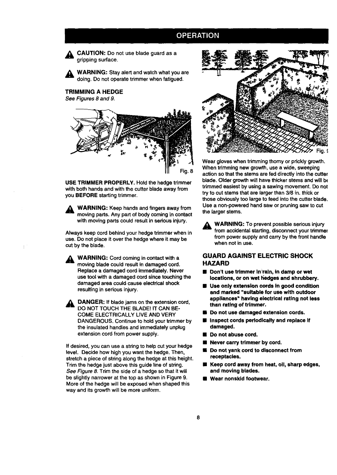 Craftsman 315.79889 owner manual Guard Against Electric Shock Hazard, See Figures 8 and 