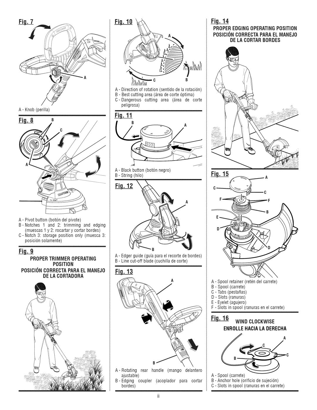 Craftsman 315.CR2000 manual Knobperilla, DE LA Cortarbordes, Propertrimmer Operating, Wind Clockwise 