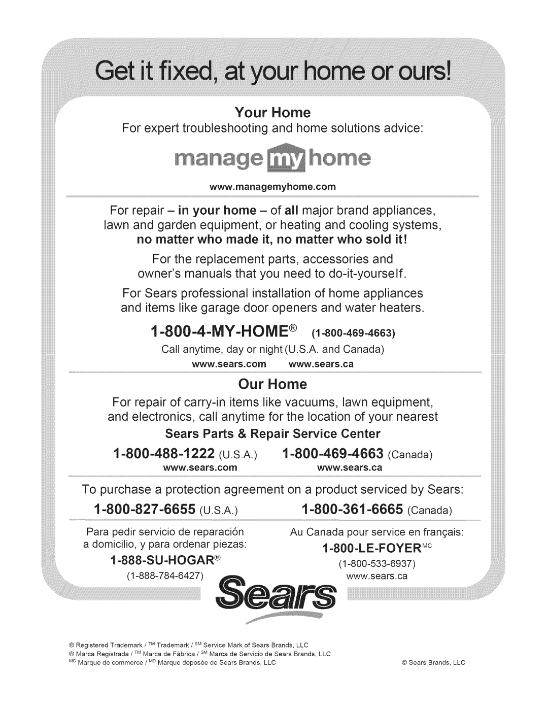 Craftsman 315.CR2000 manual Sears Brands, LLC 