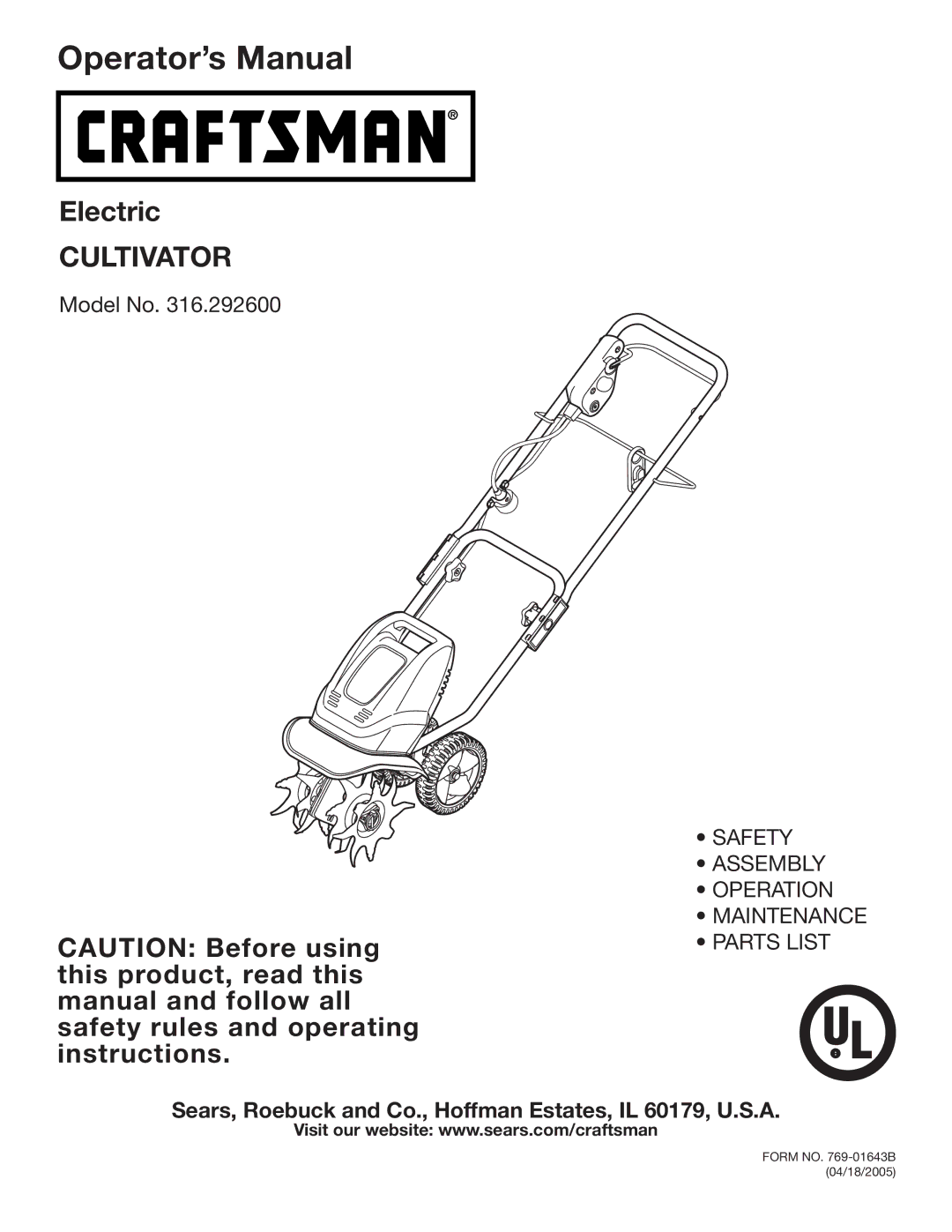 Craftsman 316.2926 manual Operator’s Manual 