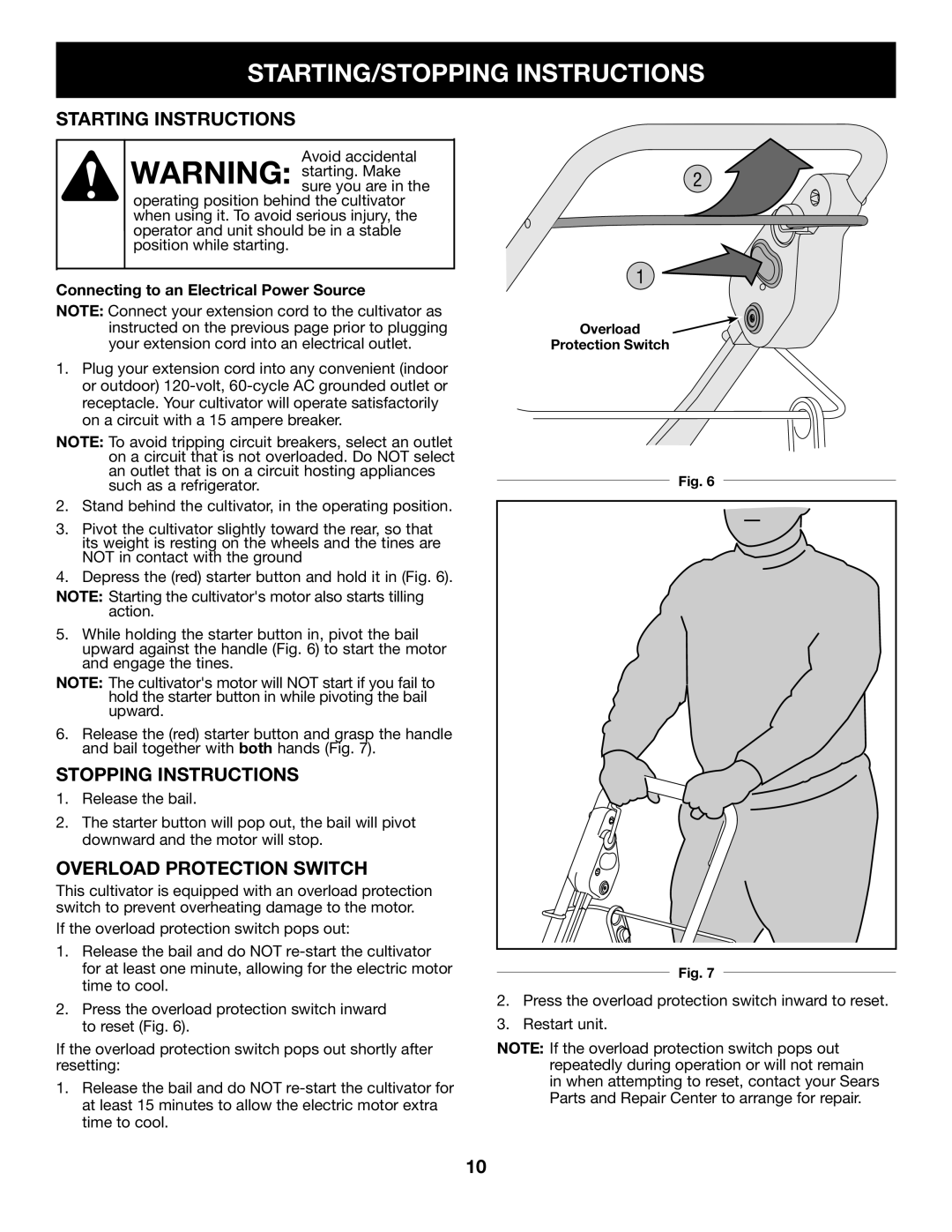 Craftsman 316.2926 manual STARTING/STOPPING Instructions, Starting Instructions, Stopping Instructions 