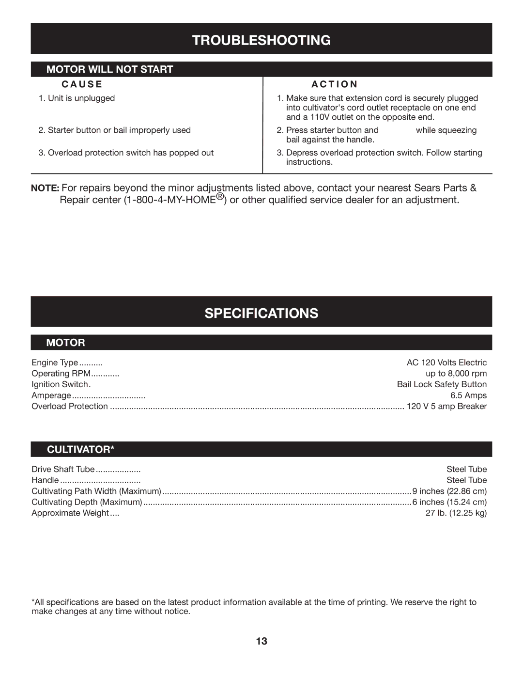 Craftsman 316.2926 manual Troubleshooting, Specifications, U S E T I O N 