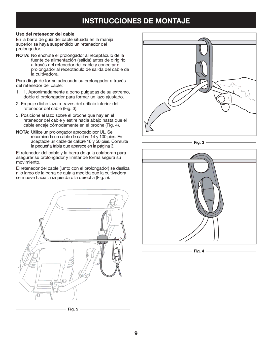 Craftsman 316.2926 manual Uso del retenedor del cable 