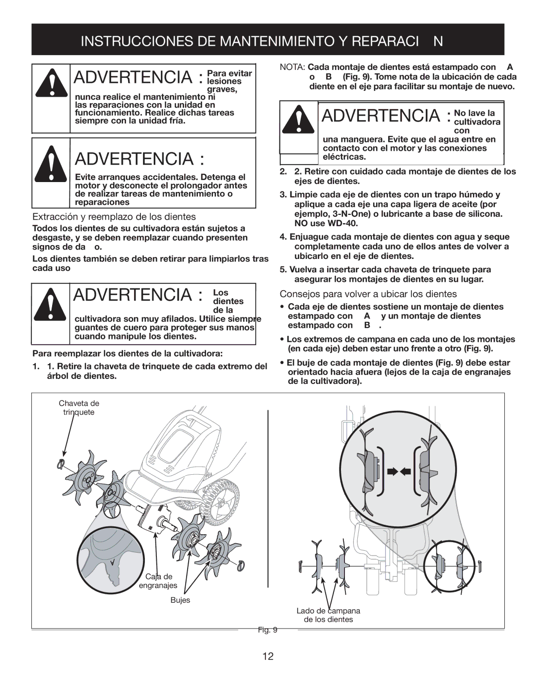 Craftsman 316.2926 manual Advertencia Para evitar, Instrucciones DE Mantenimiento Y Reparación 